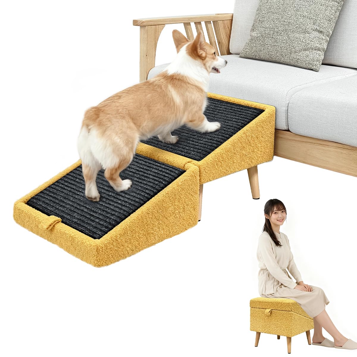 Amazon | RAKU ドッグスロープ 犬用階段 オットマン 2WAY 高さ33/40cm